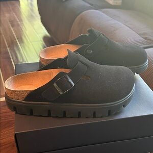 Birkenstock Papillio Black Suede Clogs
